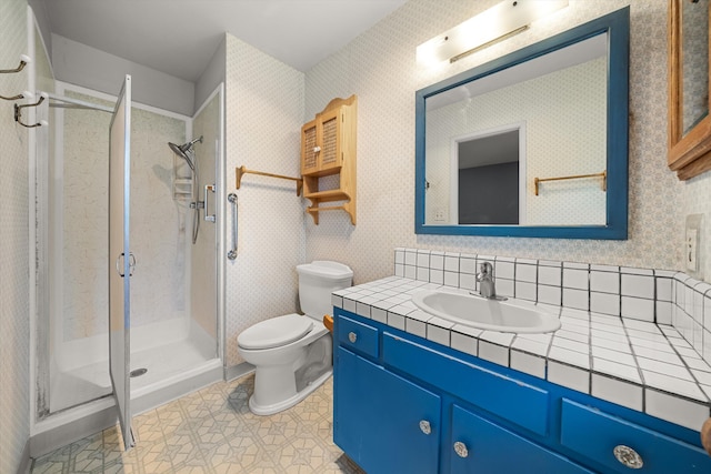 4634 Puente Plz, Santa Barbara, CA 93110 - full bathroom with a shower stall, vanity, and tile patterned floors