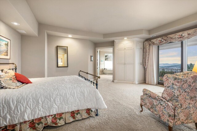 11719 SE Solomon Ct, Happy Valley, OR 97086 - bedroom with light colored carpet, access to outside, and recessed lighting