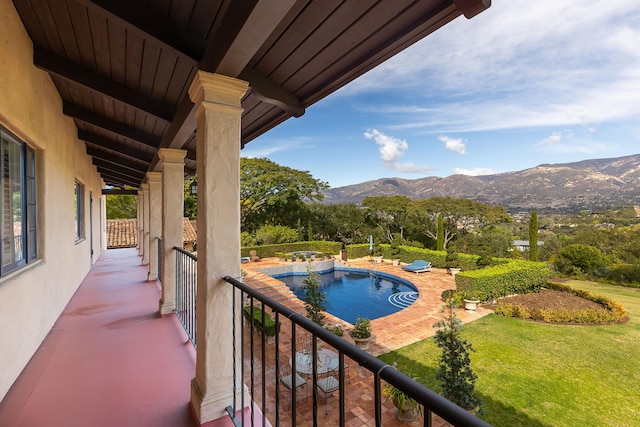 4451 Via Alegre, Santa Barbara, CA 93110 - balcony featuring a mountain view, view of pool, and a patio area