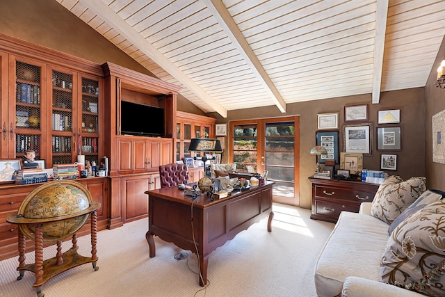 4451 Via Alegre, Santa Barbara, CA 93110 - office area featuring light colored carpet and wood ceiling