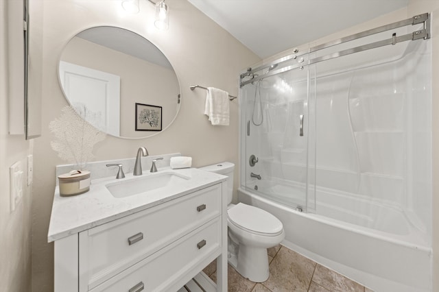 7134 Phelps Rd, Goleta, CA 93117 - full bathroom with toilet, vanity, enclosed tub / shower combo, and tile patterned flooring