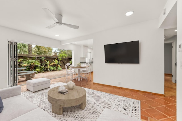 795 Seawind Way, Port Hueneme, CA 93041 - living area with tile patterned flooring, a ceiling fan, recessed lighting, and baseboards
