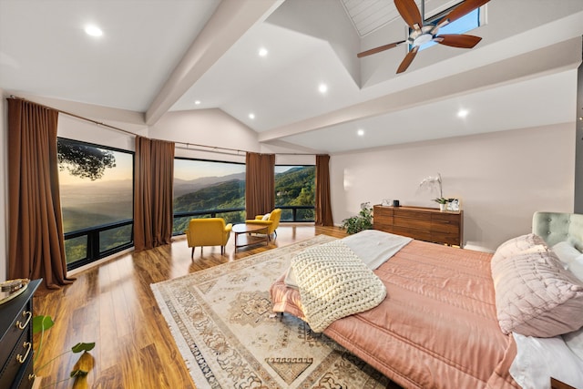 5150 E Camino Cielo, Santa Barbara, CA 93105 - bedroom featuring wood finished floors, recessed lighting, and a mountain view