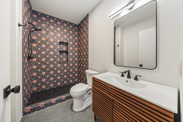 5150 E Camino Cielo, Santa Barbara, CA 93105 - full bathroom with a tile shower, vanity, and toilet