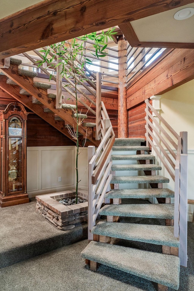 1110 Deer Canyon Rd, Arroyo Grande, CA 93420 - stairs featuring carpet flooring and wood walls