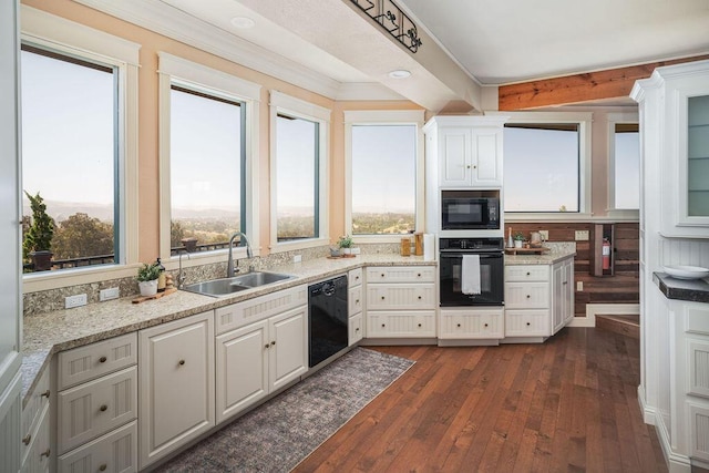 1110 Deer Canyon Rd, Arroyo Grande, CA 93420 - kitchen featuring black appliances, a sink, dark wood-style flooring, and white cabinetry