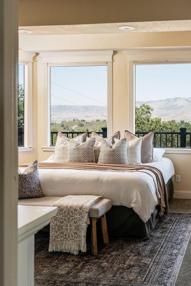 1110 Deer Canyon Rd, Arroyo Grande, CA 93420 - carpeted bedroom featuring a mountain view and multiple windows