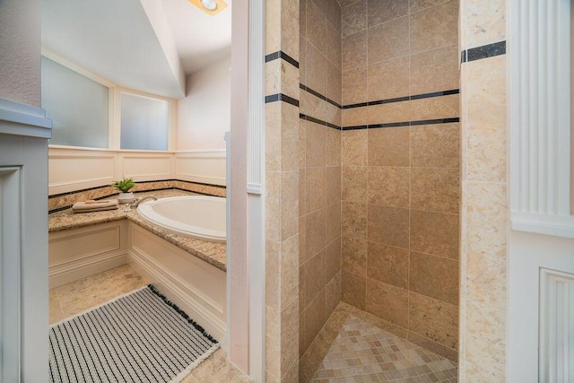 1110 Deer Canyon Rd, Arroyo Grande, CA 93420 - bathroom featuring a bath, a tile shower, and a decorative wall