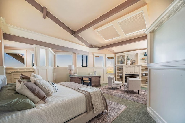 1110 Deer Canyon Rd, Arroyo Grande, CA 93420 - carpeted bedroom with a fireplace, beam ceiling, and high vaulted ceiling