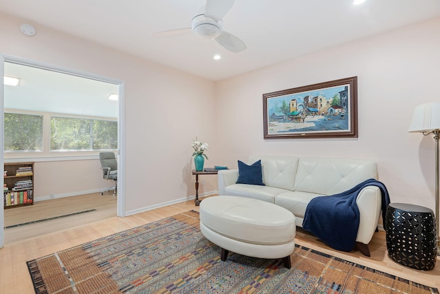 2641 State St Unit 2, Santa Barbara, CA 93105 - living area featuring wood finished floors, baseboards, recessed lighting, and ceiling fan