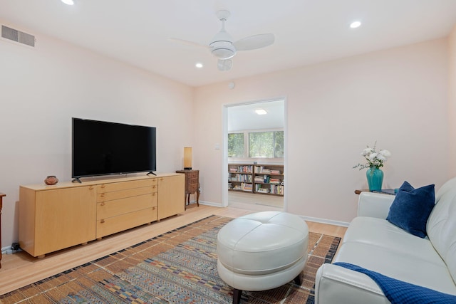 2641 State St Unit 2, Santa Barbara, CA 93105 - living room with light wood-style floors, recessed lighting, baseboards, and ceiling fan