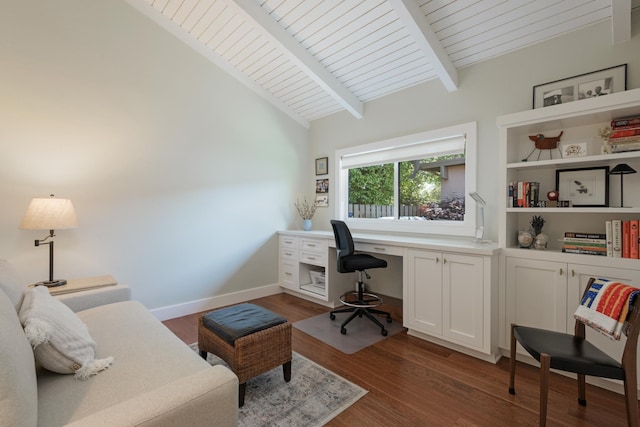 533 N La Cumbre Rd, Santa Barbara, CA 93110 - home office featuring dark wood finished floors, built in desk, wood ceiling, and baseboards