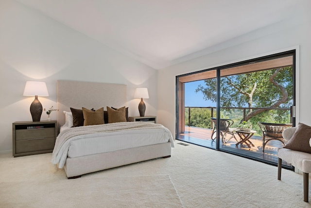 2031 Cielito Ln, Santa Barbara, CA 93105 - carpeted bedroom featuring access to exterior, lofted ceiling, and multiple windows