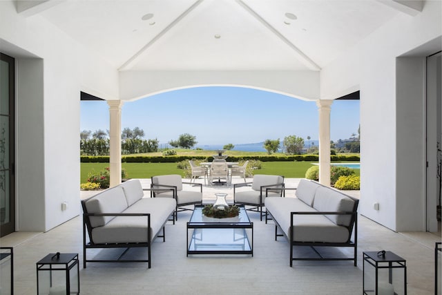 2720 Montecito Ranch Pl, Summerland, CA 93067 - view of patio / terrace featuring an outdoor living space and a mountain view