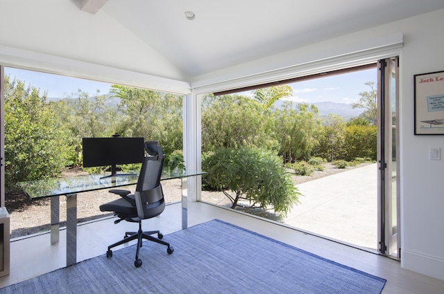 2720 Montecito Ranch Pl, Summerland, CA 93067 - office area featuring lofted ceiling and wood finished floors