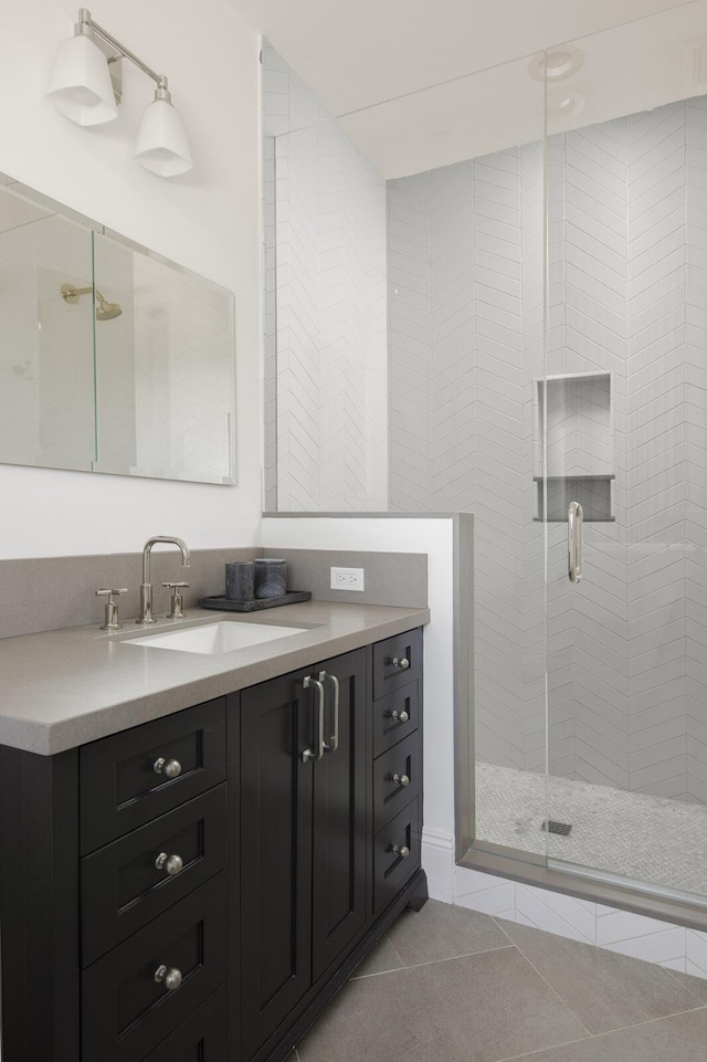 2720 Montecito Ranch Pl, Summerland, CA 93067 - bathroom with vanity, a shower stall, and tile patterned flooring