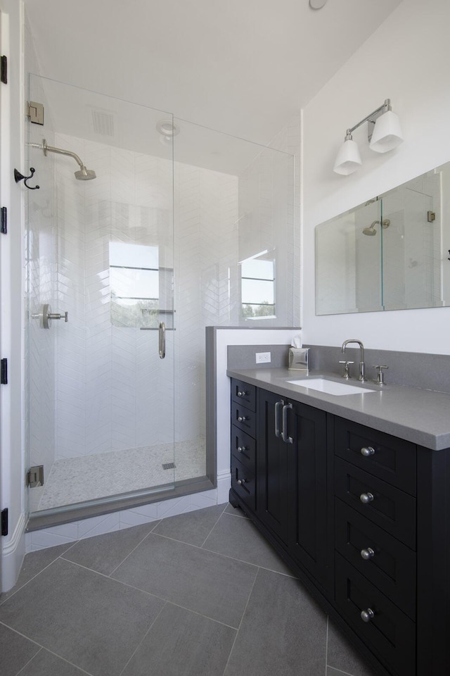 2720 Montecito Ranch Pl, Summerland, CA 93067 - bathroom with vanity, a stall shower, and tile patterned flooring