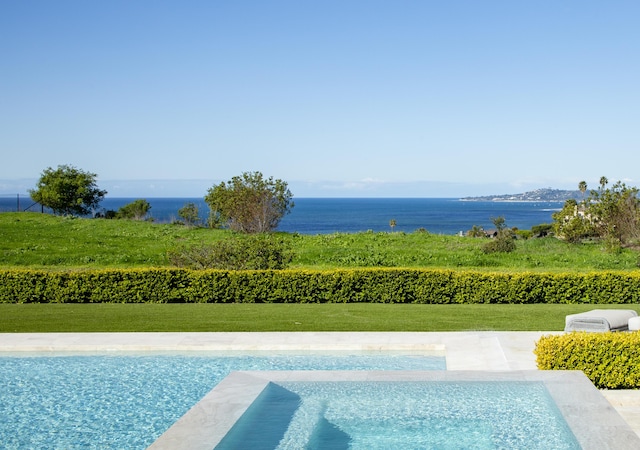 2720 Montecito Ranch Pl, Summerland, CA 93067 - view of pool featuring a water view and a yard