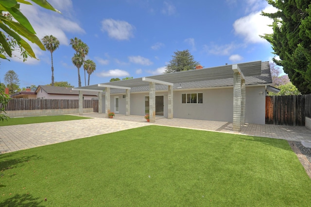6231 Covington Way, Goleta, CA 93117 - back of property with stucco siding, a pergola, and a patio area