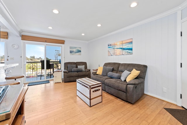 4975 Sandyland Rd Unit 302, Carpinteria, CA 93013 - living area with ornamental molding, light wood-type flooring, and recessed lighting