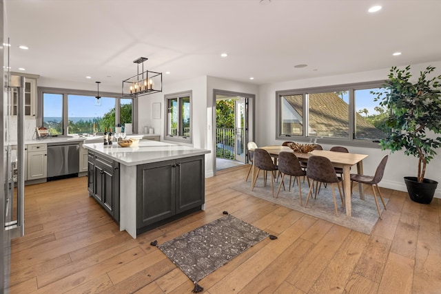 1157 Glenview Rd, Montecito, CA 93108 - kitchen featuring dishwasher, light countertops, light wood-type flooring, plenty of natural light, and recessed lighting