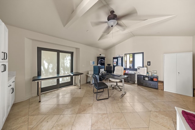 1151 Glenview Rd, Montecito, CA 93108 - office area with a ceiling fan and light tile patterned floors