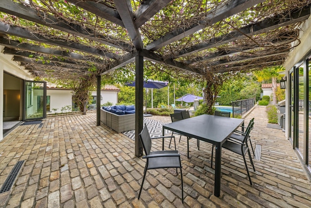 1151 Glenview Rd, Montecito, CA 93108 - view of patio featuring a pergola, outdoor lounge area, and outdoor dining area