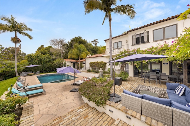 1151 Glenview Rd, Montecito, CA 93108 - outdoor pool featuring a patio area, outdoor lounge area, and outdoor dining area