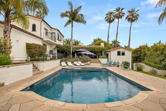 1151 Glenview Rd, Montecito, CA 93108 - view of swimming pool featuring a patio area and stairway