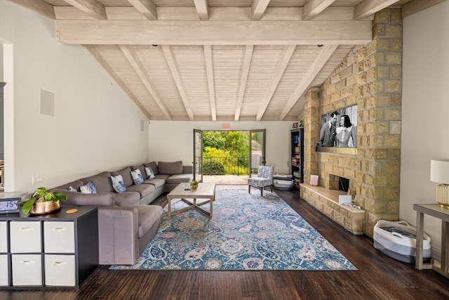 1151 Glenview Rd, Montecito, CA 93108 - living room with wood finished floors, a stone fireplace, and wooden ceiling