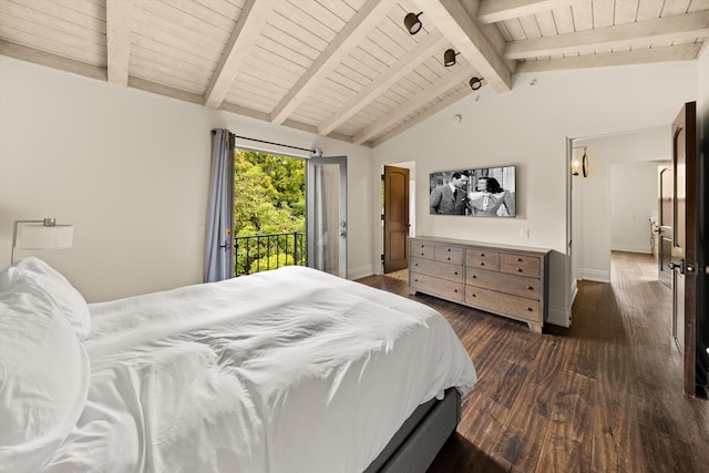 1151 Glenview Rd, Montecito, CA 93108 - bedroom featuring dark wood finished floors, access to exterior, and wooden ceiling