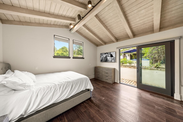 1151 Glenview Rd, Montecito, CA 93108 - bedroom featuring access to exterior, multiple windows, dark wood finished floors, and wooden ceiling