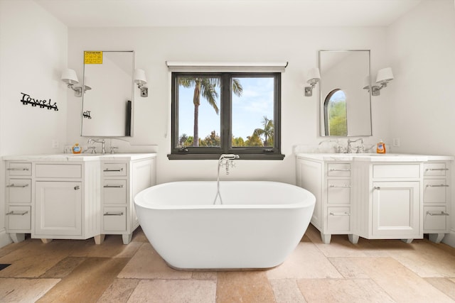 1151 Glenview Rd, Montecito, CA 93108 - full bathroom featuring two vanities and a freestanding bath