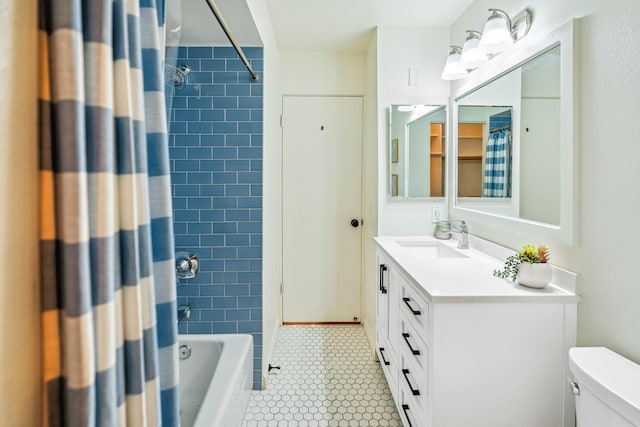 2624 State St # 1, Santa Barbara, CA 93105 - bathroom with vanity, shower / bathtub combination with curtain, and tile patterned flooring