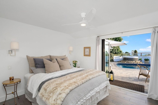 530 Ricardo Ave, Santa Barbara, CA 93109 - bedroom featuring access to exterior, wood finished floors, and ceiling fan