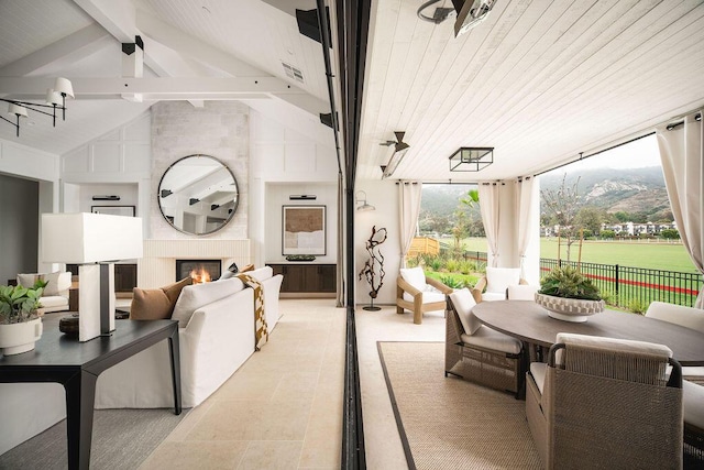 120 Polo Way, Carpinteria, CA 93013 - view of patio with an outdoor living space with a fireplace and a mountain view