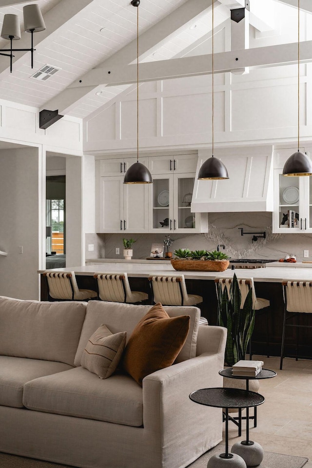 120 Polo Way, Carpinteria, CA 93013 - living area with beam ceiling and high vaulted ceiling