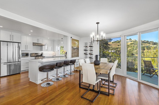 128 Las Alturas Rd, Santa Barbara, CA 93103 - dining area with plenty of natural light, dark wood-style flooring, a chandelier, and recessed lighting