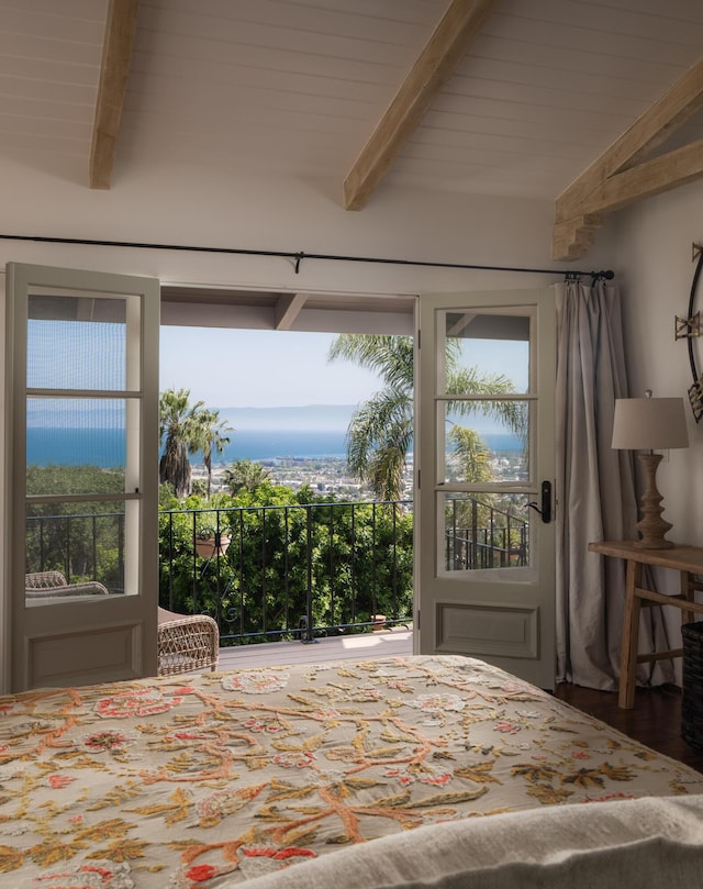 15 Loma Media Rd, Santa Barbara, CA 93103 - bedroom with beam ceiling, multiple windows, and wood finished floors