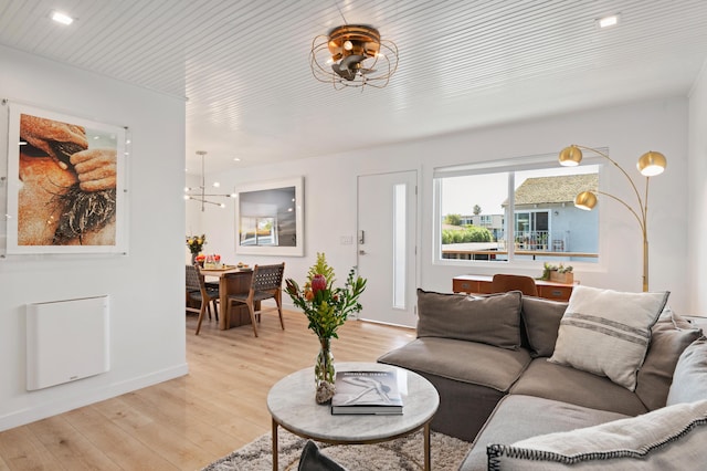 160 Ash Ave, Carpinteria, CA 93013 - living area featuring a chandelier, light wood finished floors, and recessed lighting