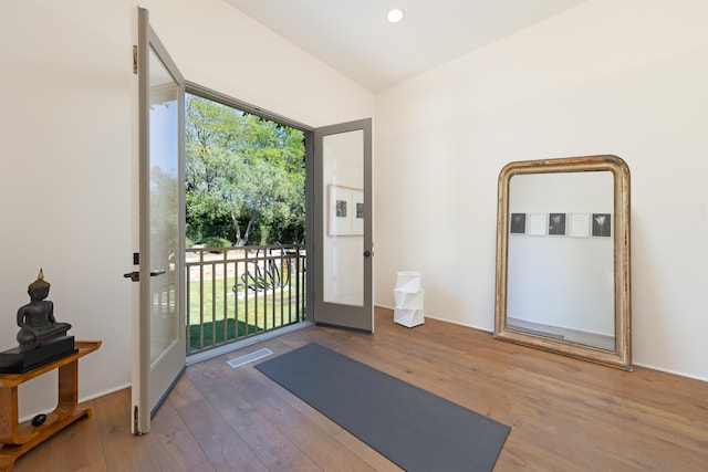 191 E Mountain Dr, Montecito, CA 93108 - entryway with hardwood / wood-style floors and recessed lighting