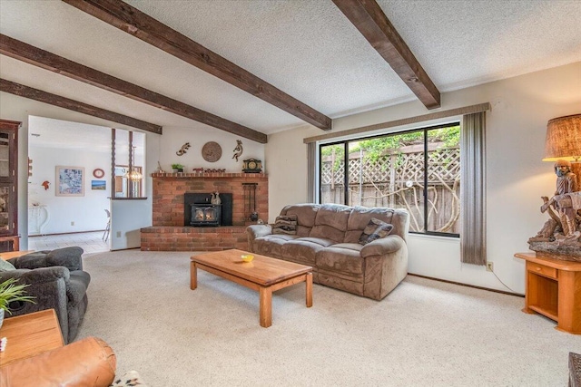 1300 E Airport Ave, Lompoc, CA 93436 - carpeted living area with beamed ceiling and a textured ceiling