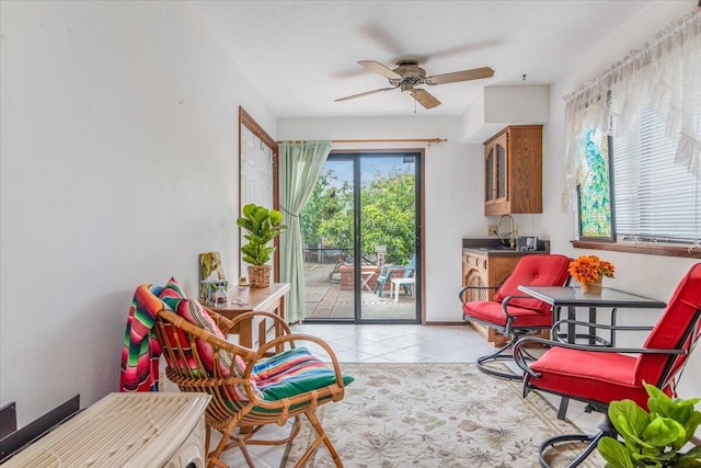 1300 E Airport Ave, Lompoc, CA 93436 - living area featuring ceiling fan and light tile patterned flooring