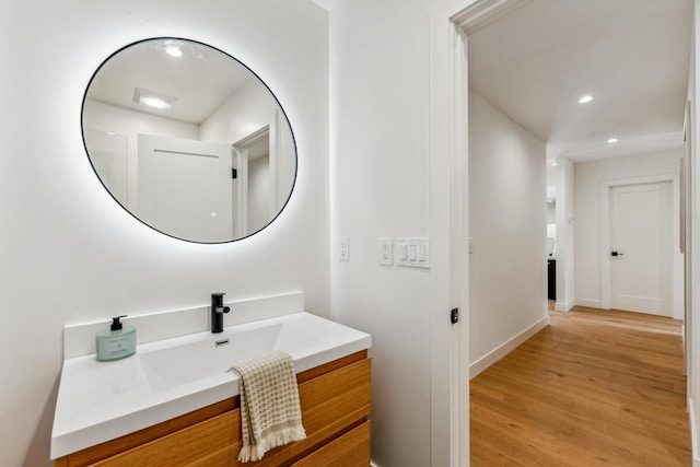 1412 Crestline Dr, Santa Barbara, CA 93105 - bathroom with vanity, recessed lighting, and wood finished floors