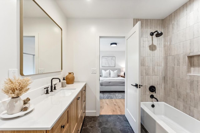 1412 Crestline Dr, Santa Barbara, CA 93105 - ensuite bathroom featuring vanity,  shower combination, and tile patterned flooring