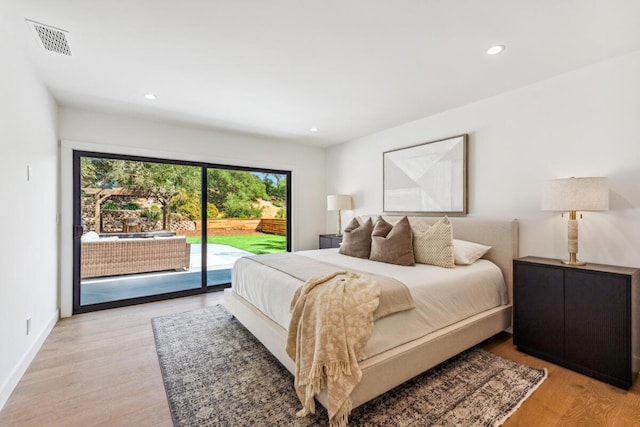 1412 Crestline Dr, Santa Barbara, CA 93105 - bedroom featuring access to exterior, light wood finished floors, and recessed lighting