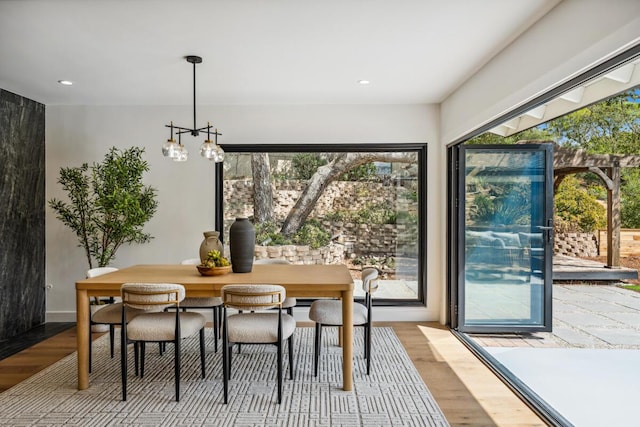 1412 Crestline Dr, Santa Barbara, CA 93105 - dining space featuring healthy amount of natural light, wood finished floors, recessed lighting, and a chandelier