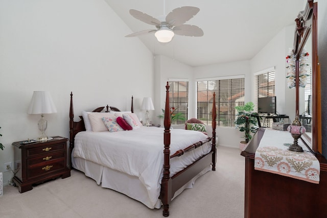 2206 Martinique Ln, Oxnard, CA 93035 - bedroom featuring light carpet, lofted ceiling, and a ceiling fan