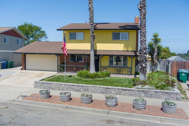 412 Milky Way, Lompoc, CA 93436 - view of front of property with covered porch, an attached garage, driveway, and a chimney