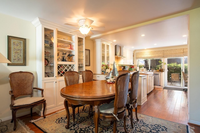 23 La Cumbre Cir, Santa Barbara, CA 93105 - dining area with hardwood / wood-style floors, ceiling fan, and recessed lighting